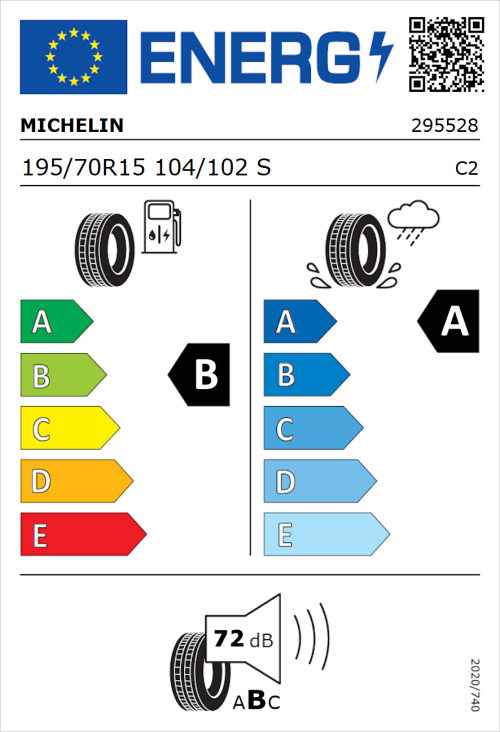 Tyre Label for Michelin Agilis 3 195/70R15 104/102S